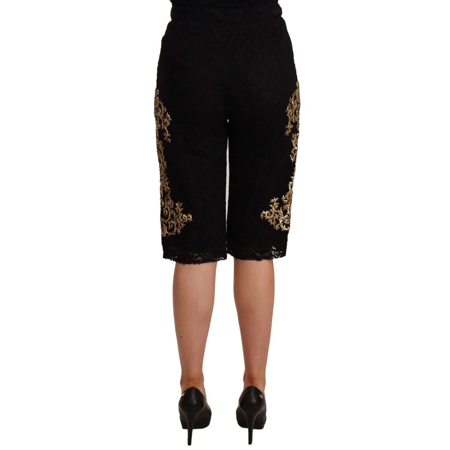 Dolce & Gabbana Black Lace Gold Baroque SPECIAL PIECE Shorts Dolce & Gabbana