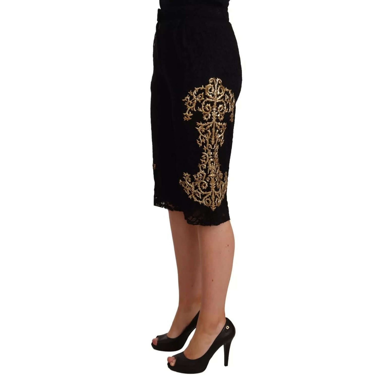 Dolce & Gabbana Black Lace Gold Baroque SPECIAL PIECE Shorts Dolce & Gabbana