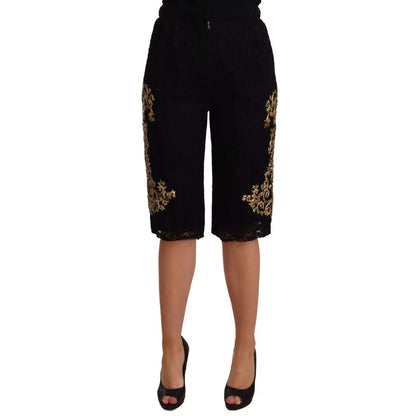 Dolce & Gabbana Black Lace Gold Baroque SPECIAL PIECE Shorts Dolce & Gabbana