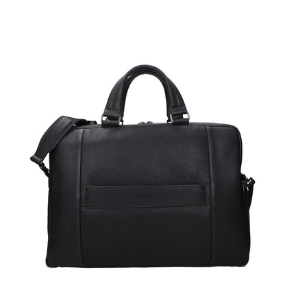 Piquadro Black Leather Business And Laptop Bag