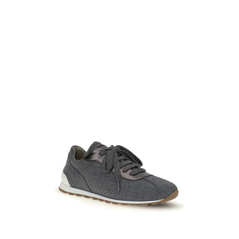 Brunello Cucinelli Gray Fleece Wool Athletic Sneakers