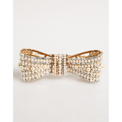 Dolce & Gabbana Gold Brass Glas Crystal Faux Pearl Embellished Brooch