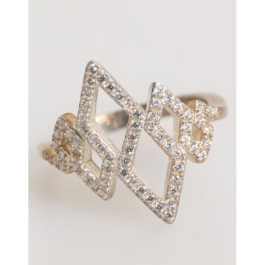 Nialaya Geometric Diamond Shape Pave CZ Crystal Jewelry Ring