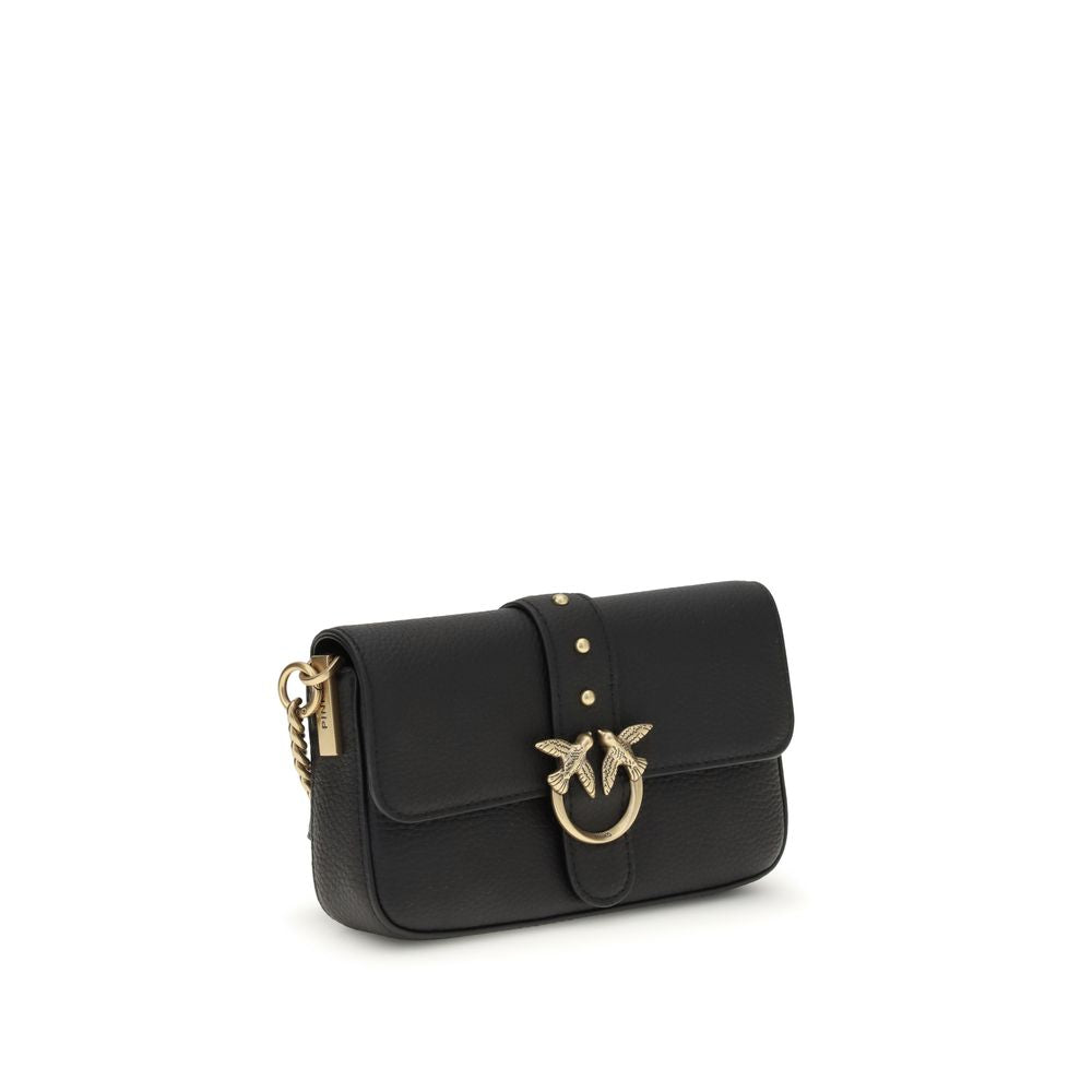 PINKO Black Calf Leather Bos Taurus Shoulder Bag