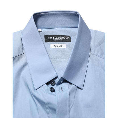 Dolce & Gabbana Blue Cotton Collared GOLD Formal Dress Shirt