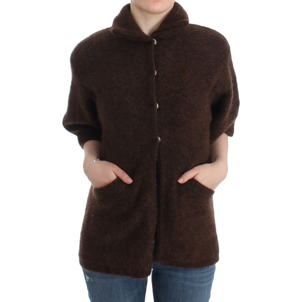 Elegant Short Sleeved Brown Cardigan