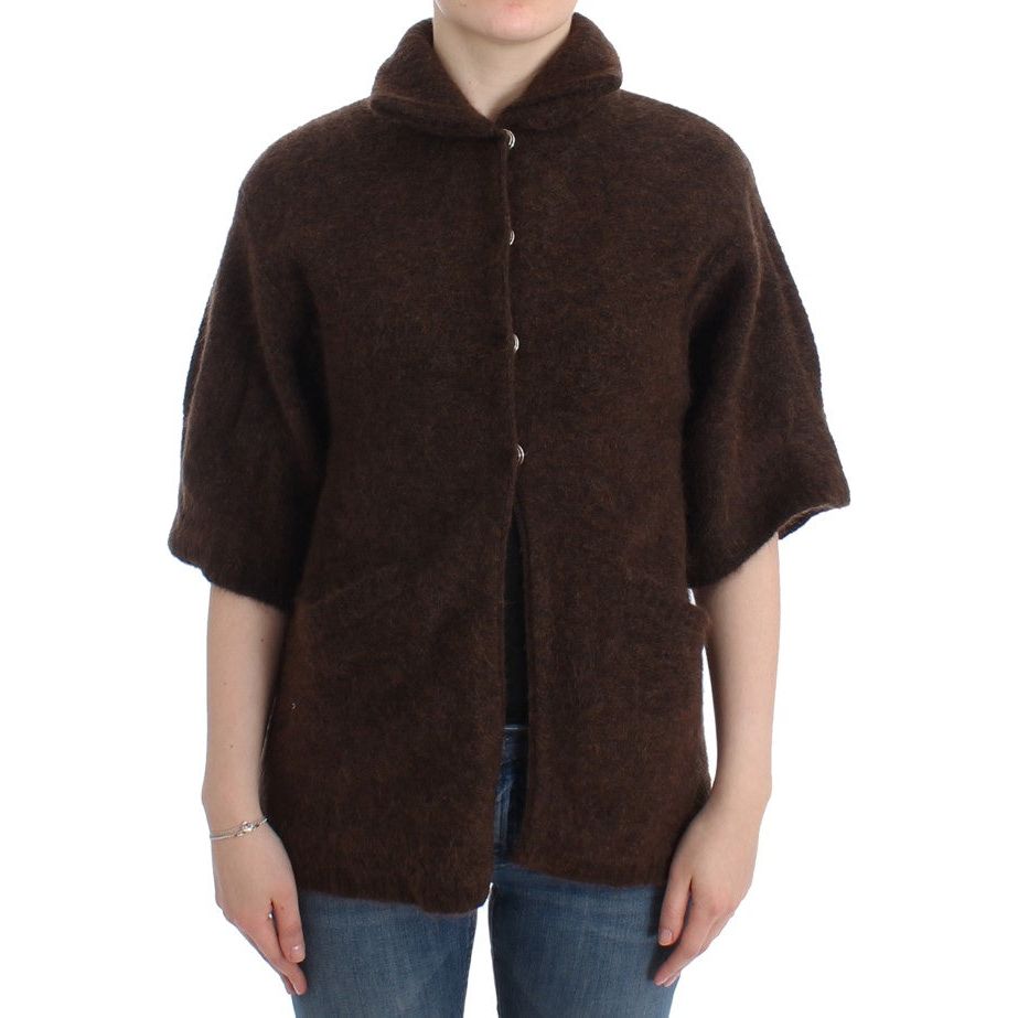 Elegant Short Sleeved Brown Cardigan