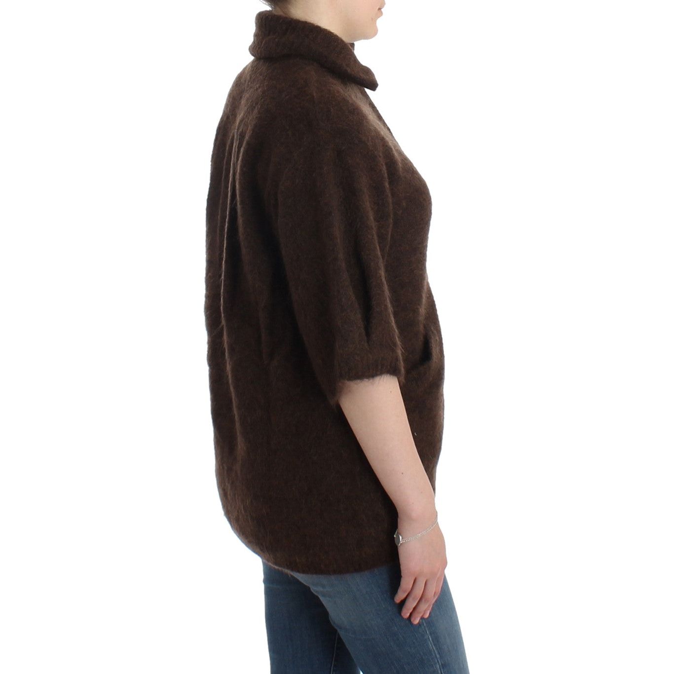 Elegant Short Sleeved Brown Cardigan