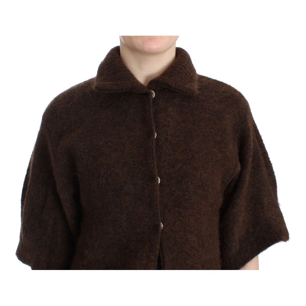 Elegant Short Sleeved Brown Cardigan