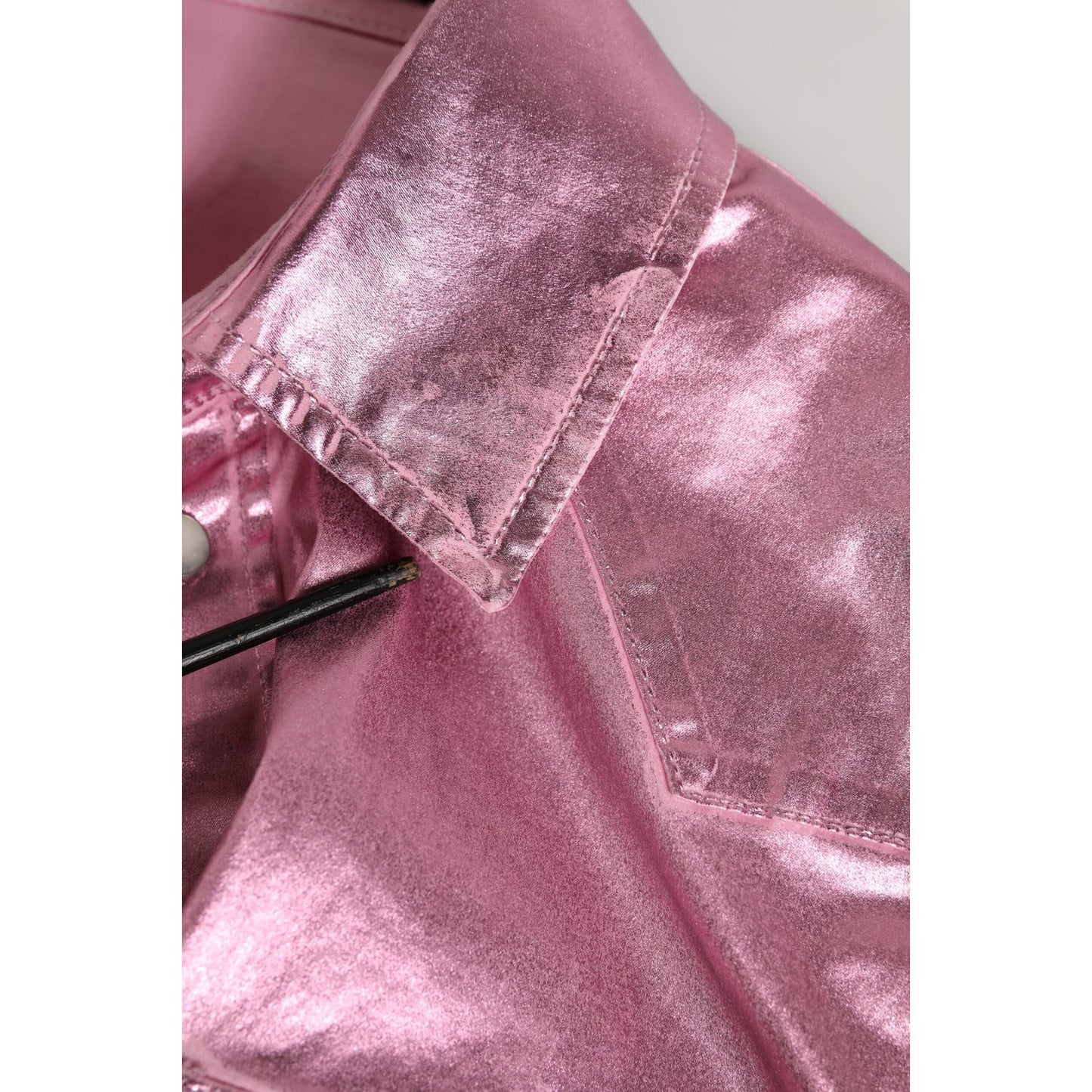Dolce & Gabbana Pink Cotton Stretch Collared Cropped Jacket