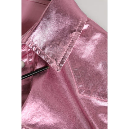 Dolce & Gabbana Pink Cotton Stretch Collared Cropped Jacket