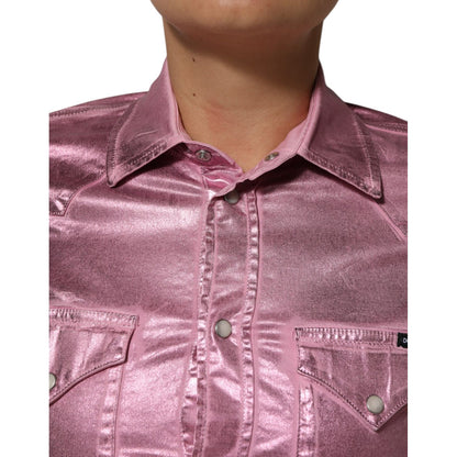 Dolce & Gabbana Pink Cotton Stretch Collared Cropped Jacket