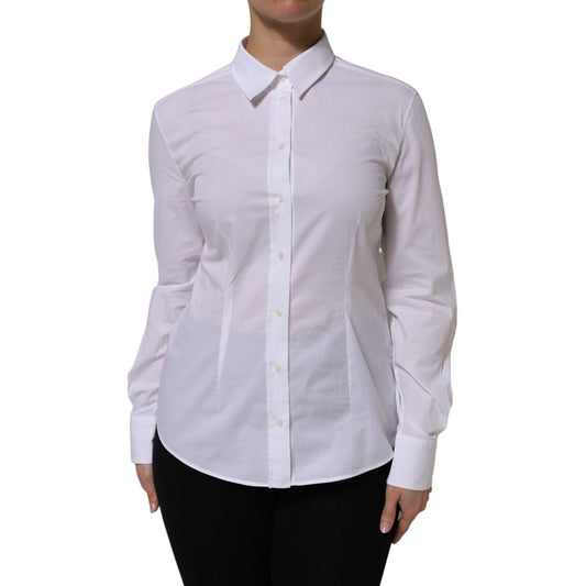 Dolce & Gabbana White Cotton Collared Dress Formal Shirt Top Dolce & Gabbana