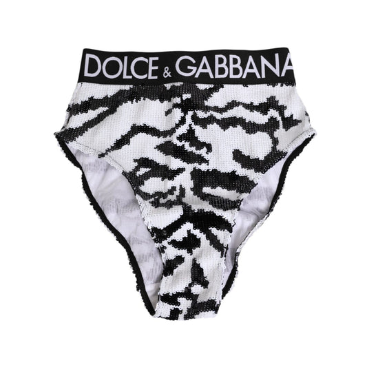 Dolce & Gabbana Black White Sequin High Waist Panty Underwear Dolce & Gabbana