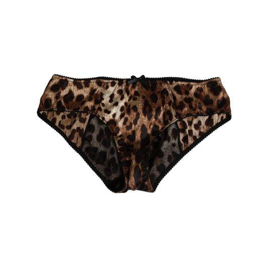 Dolce & Gabbana Brown Leopard Silk Mid Waist Panty Underwear Dolce & Gabbana