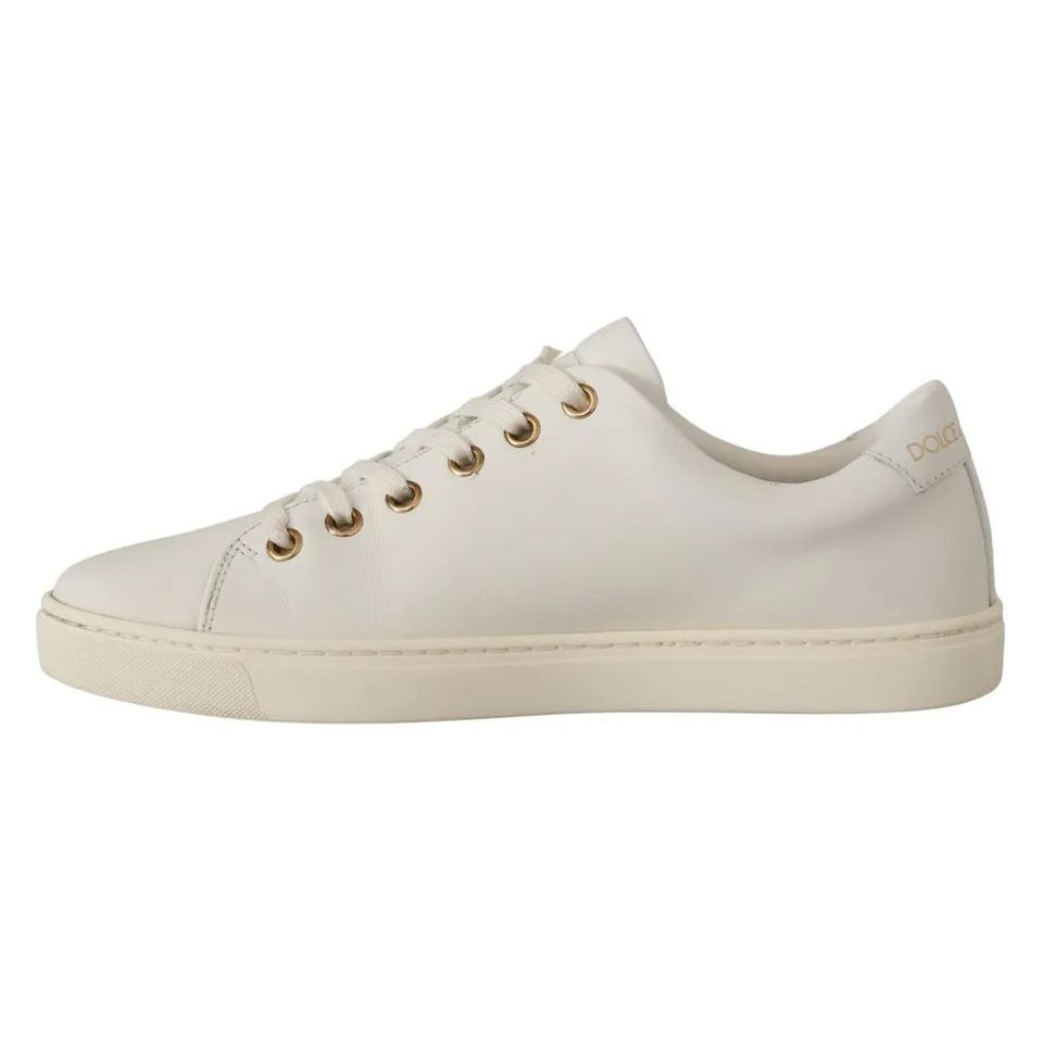 White Leather Gold Red Heart Sneakers Shoes