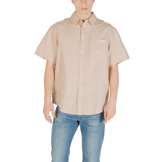 Calvin Klein Jeans Beige Linen Shortsleeve Shirt 1728,71956299936,Beige,Calvin Klein Jeans,Clothing,IT48 | L,Men,New with tags,Shirts - Clothing,Shortsleeve - Shirts - Clothing