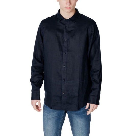 Armani Exchange Blue Linen Dress Shirt 1728,71956299936,Armani Exchange,Blue,Clothing,Dress Shirts - Shirts - Clothing,IT44 | S,IT46 | M,IT48 | L,IT54 | XXL,Men,New with tags,Shirts - Clothing