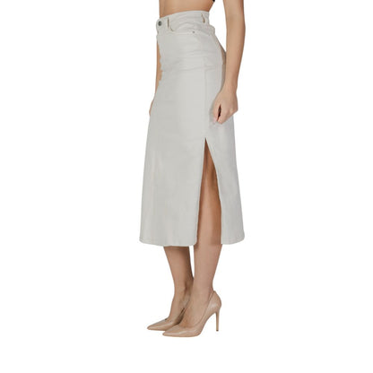 Vila Clothes Cream Cotton Long Skirt