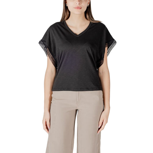 ICHI Black Cotton T-Shirt 1728,71956299936,Black,Clothing,ICHI,IT38|XS,IT40|S,IT42|M,New with tags,T-Shirts - Clothing,T-Shirts - T-Shirts - Clothing,Women