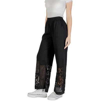 ICHI Black Cotton Casual Pants