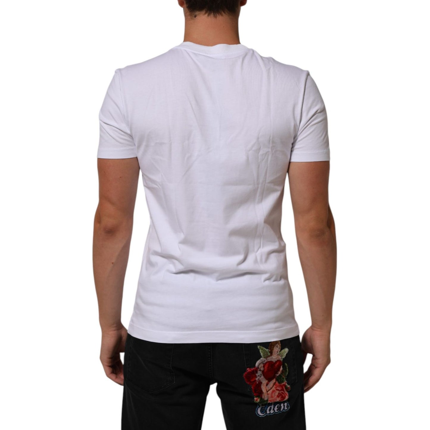 Dolce & Gabbana White Cotton Logo Print Crew Neck Men T-shirt