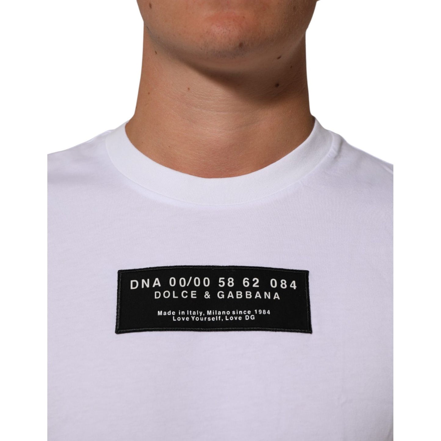 Dolce & Gabbana White Cotton Logo Print Crew Neck Men T-shirt