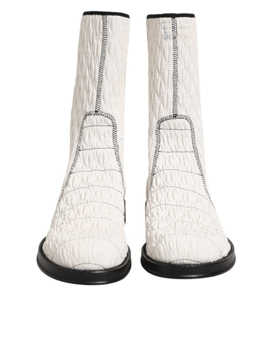 Dolce & Gabbana White Lambskin Leather Mid Calf Boots Shoes