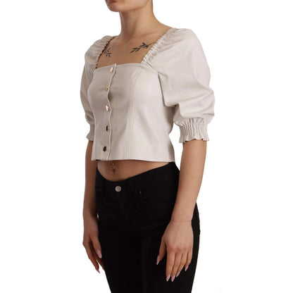 PINKO White Square Neck Button Down Crop Blouse