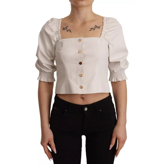 PINKO White Square Neck Button Down Crop Blouse