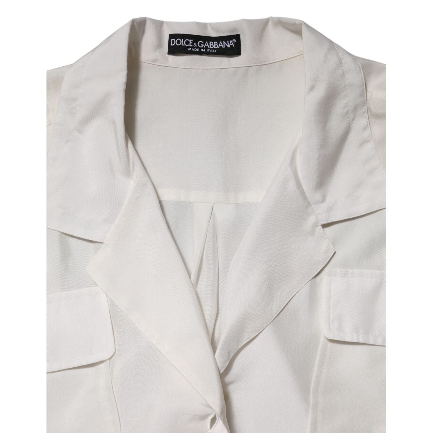 Dolce & Gabbana Off White Silk Button Down Polo Shirt Top