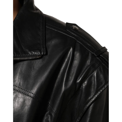 Dolce & Gabbana Black Leather Full Zip Biker Blouson Jacket