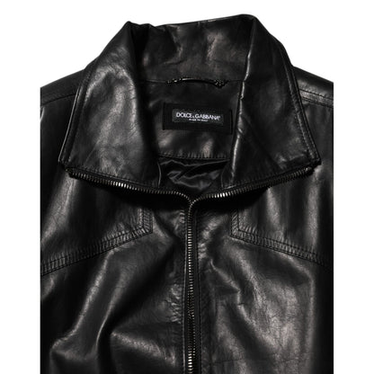 Dolce & Gabbana Black Leather Full Zip Biker Blouson Jacket