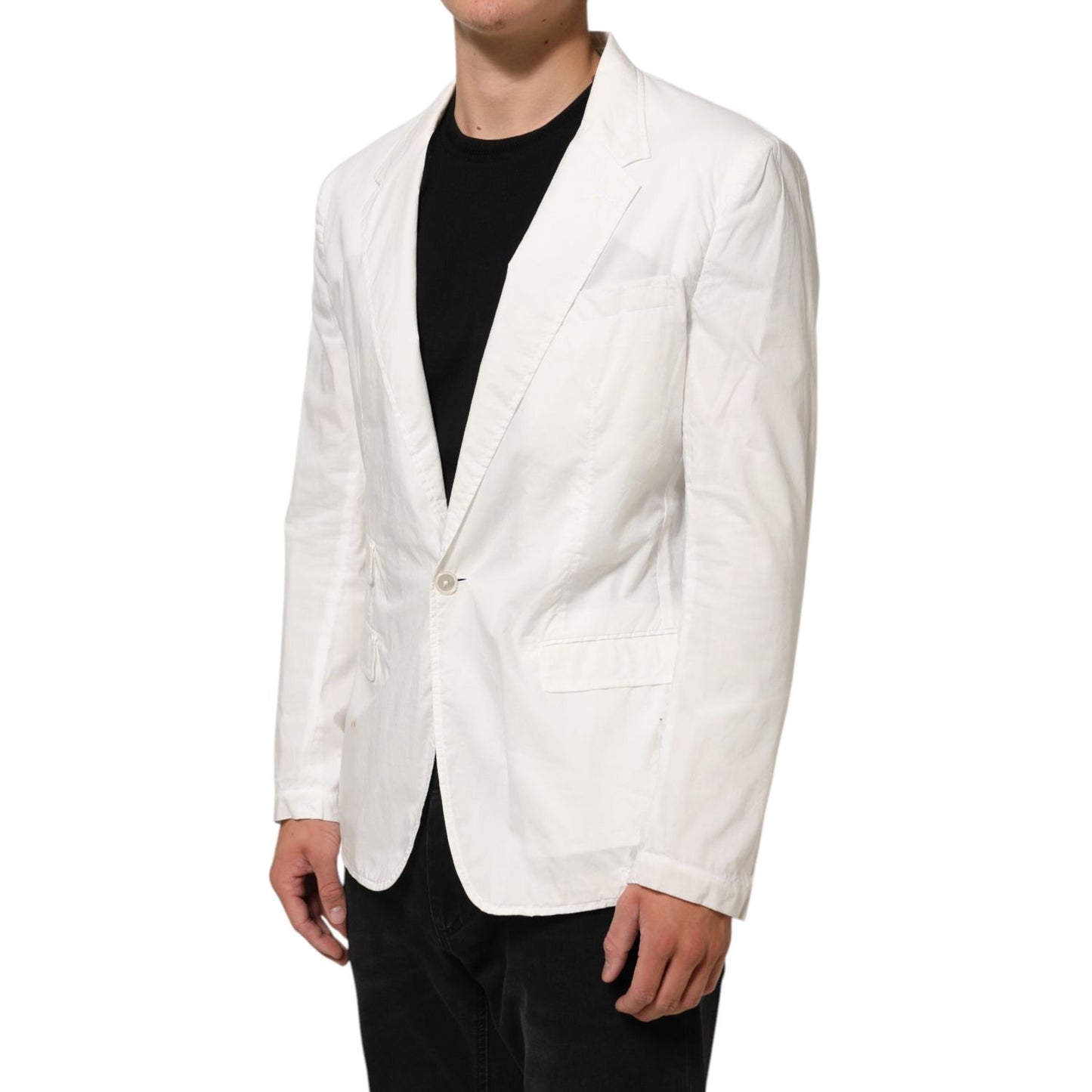Dolce & Gabbana White Cotton 1 Button Men Suit Blazer