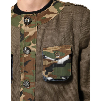 Dolce & Gabbana Brown Camouflage Linen Button Down Jacket