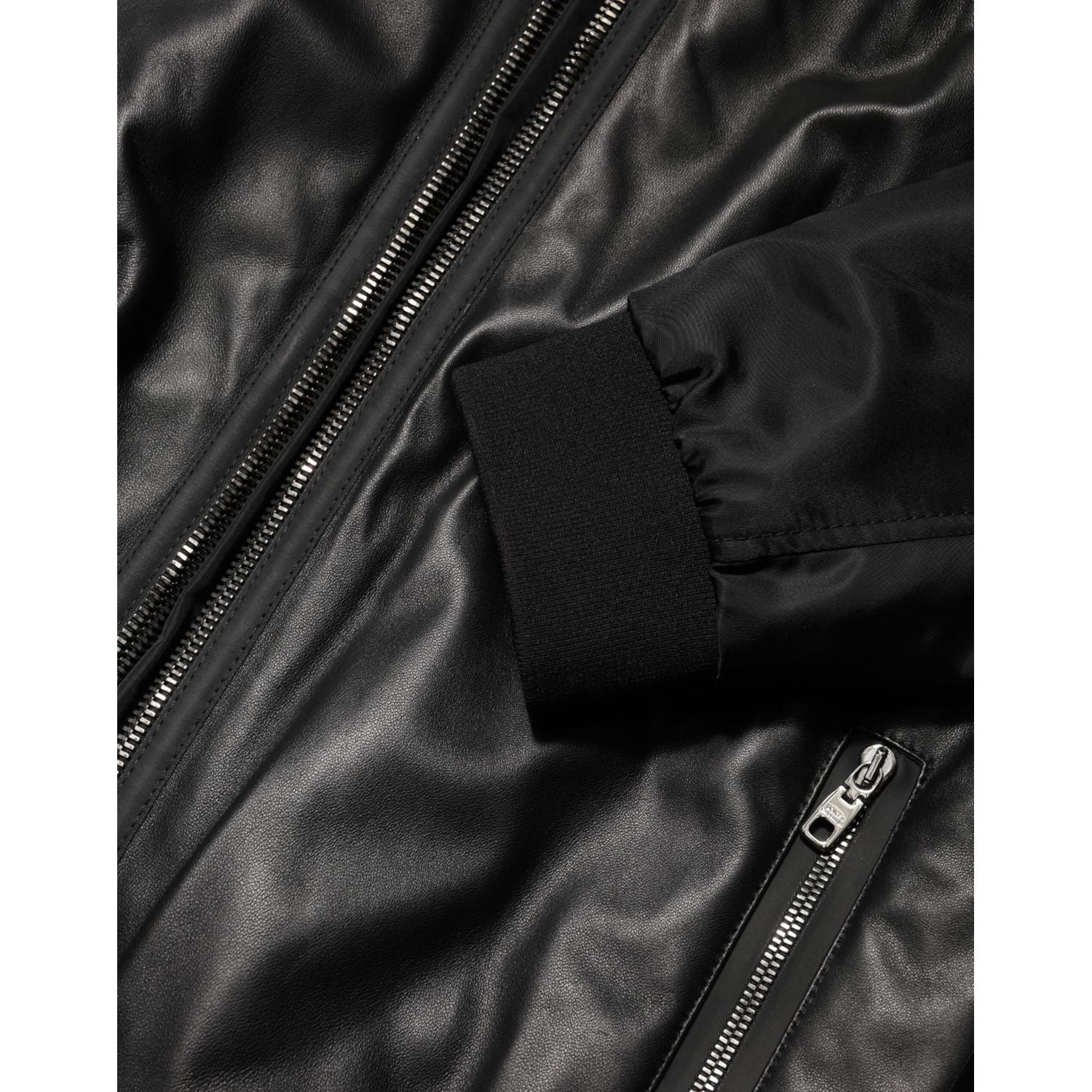 Dolce & Gabbana Black Leather Nylon FullZip Blouson Jacket