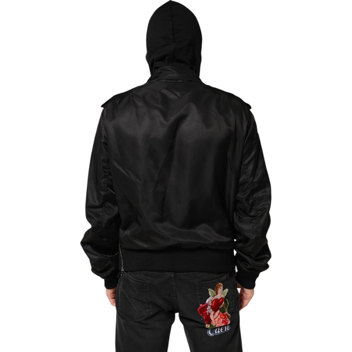 Dolce & Gabbana Black Cotton Hooded Full Zip Bomber Jacket