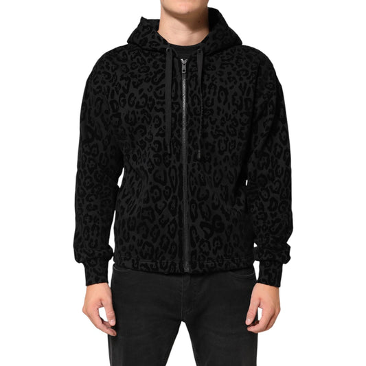 Dolce & Gabbana Black Cotton Hooded Full Zip Bomber Jacket