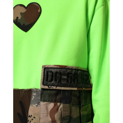 Dolce & Gabbana Green Patchwork Heart Men Sweatshirt Sweater
