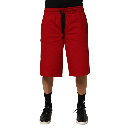 Dolce & Gabbana Red Cotton MidWaist Drawstring Bermuda Pants