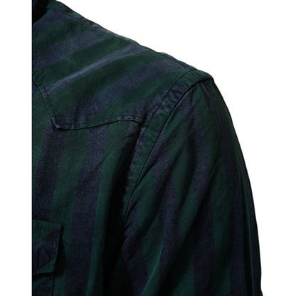 AGLINI Green Checkered Cotton Button Down Long Sleeves Shirt