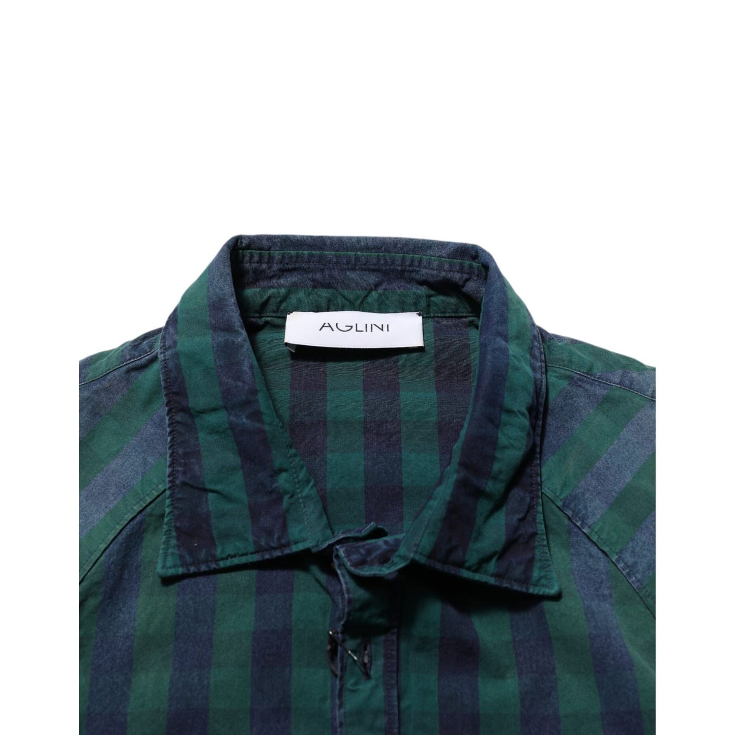 AGLINI Green Checkered Cotton Button Down Long Sleeves Shirt