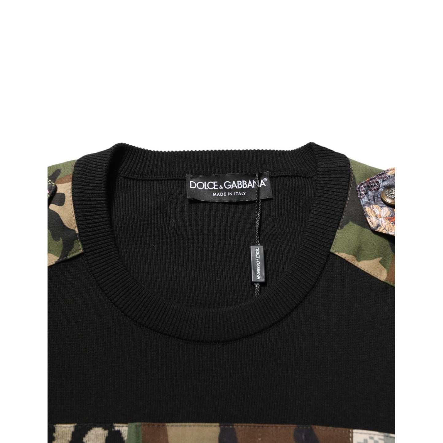 Dolce & Gabbana Black Patchwork Crew Neck Pullover Sweater
