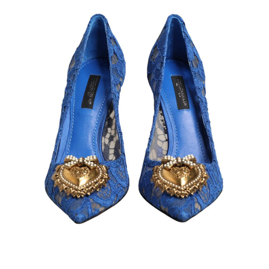 Dolce & Gabbana Blue Taormina Lace DEVOTION Pumps Shoes \