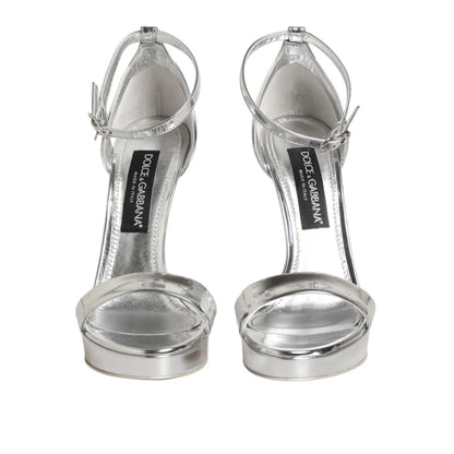 Dolce & Gabbana Silver Leather Platform Keira Sandals Shoes
