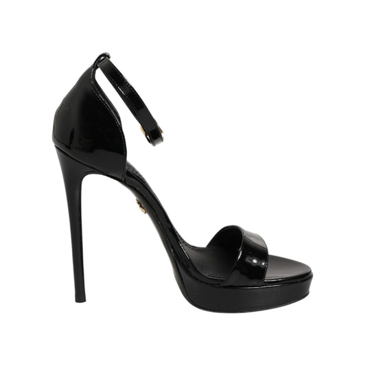 Dolce & Gabbana Black Leather Platform Keira Sandals Shoes
