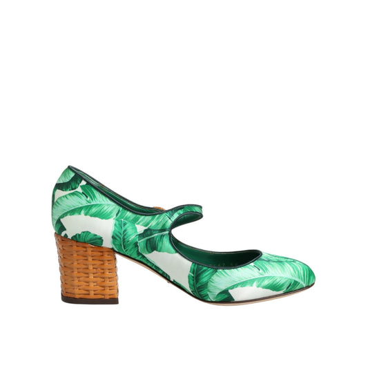 Dolce & Gabbana Green Silk MARY JANES Leaf Sandals Shoes