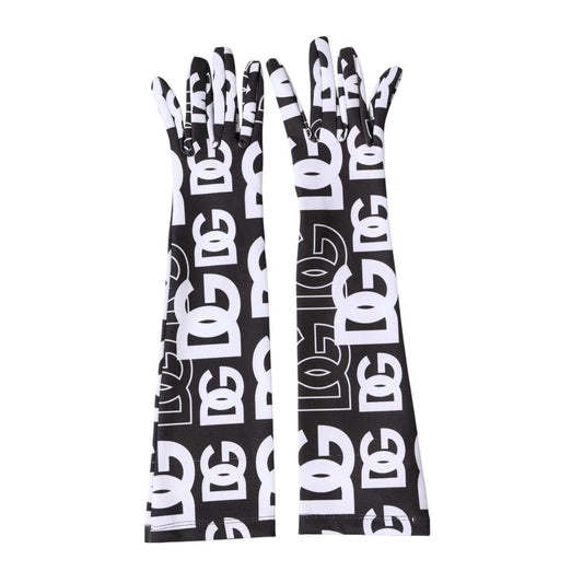 Dolce & Gabbana Black White DG Logo Elbow Length Mitten Gloves