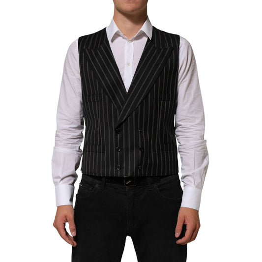 Dolce & Gabbana Black Stripes Wool Dress Men Waistcoat Vest