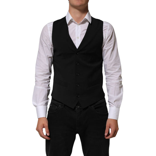 Dolce & Gabbana Black Polyester Dress Formal Waistcoat Vest